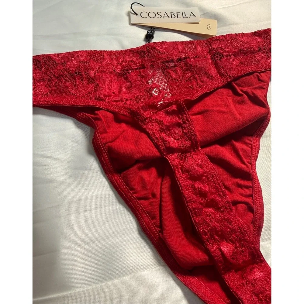 Cosabella Red Never Say Never Lace Thong Sexy Low Rise Minimal Coverage size L‎